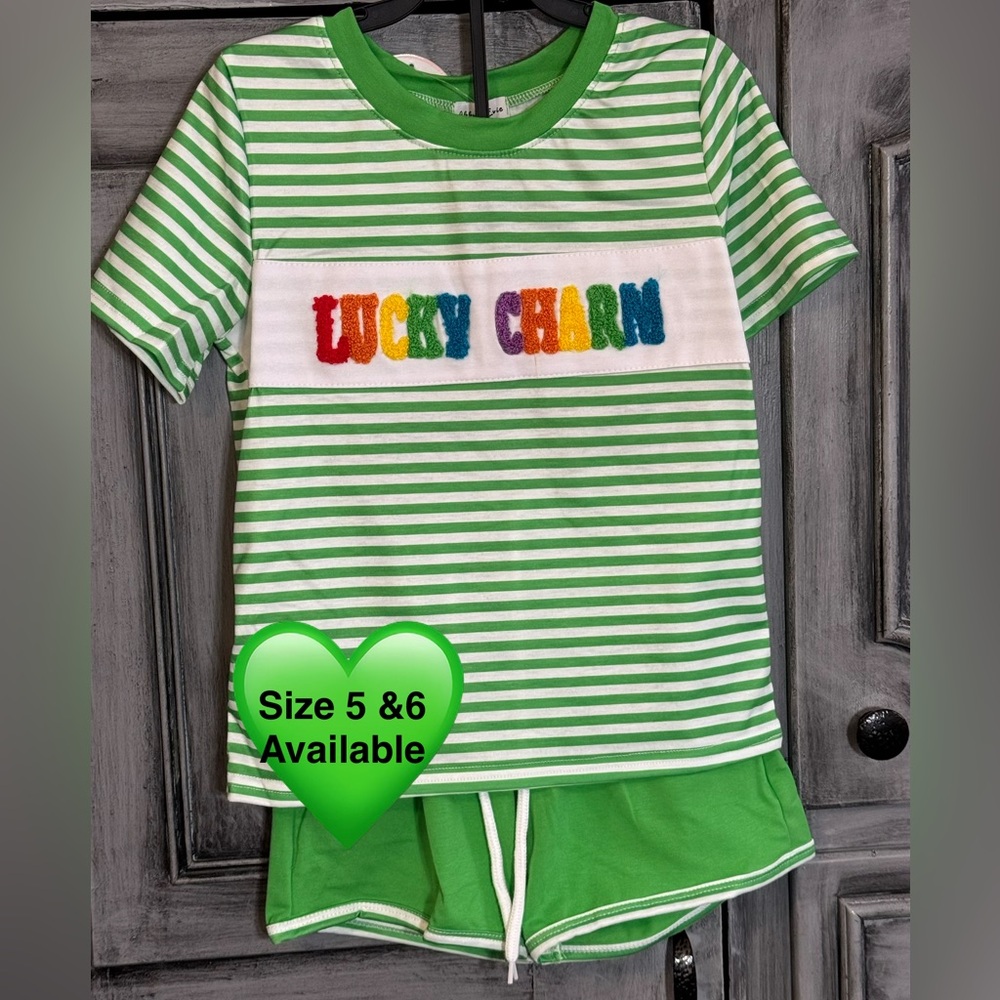 Lucky Charm Kids Matching Set - Green Stripes